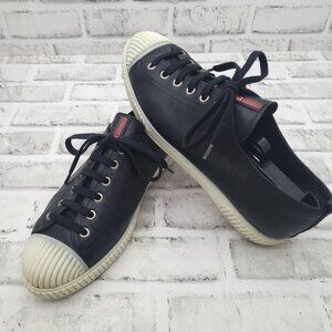 Prada Black Leather White Rubber Cap Toe Classic Sneakers Size 40 US 10 Women's